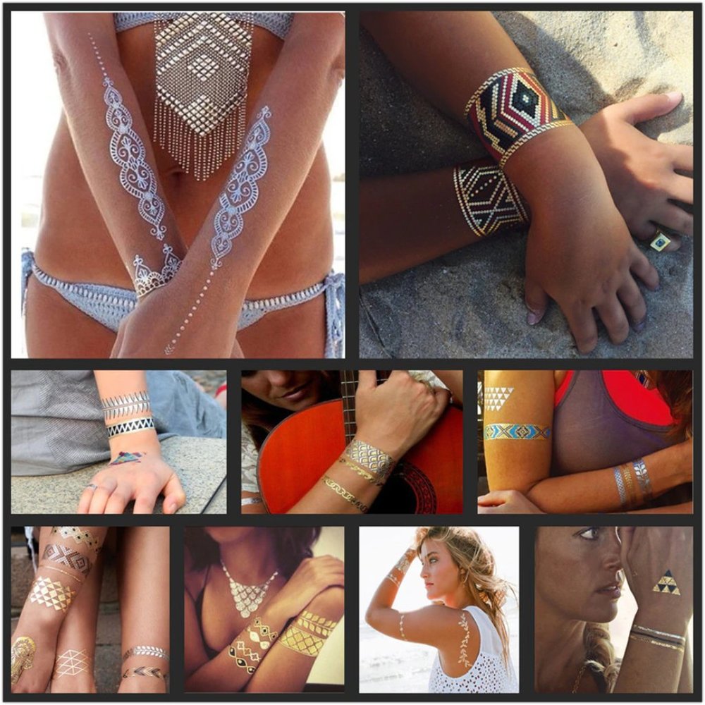 3 sheets Golden Silver Temporary Tattoo - Picture 11 of 16